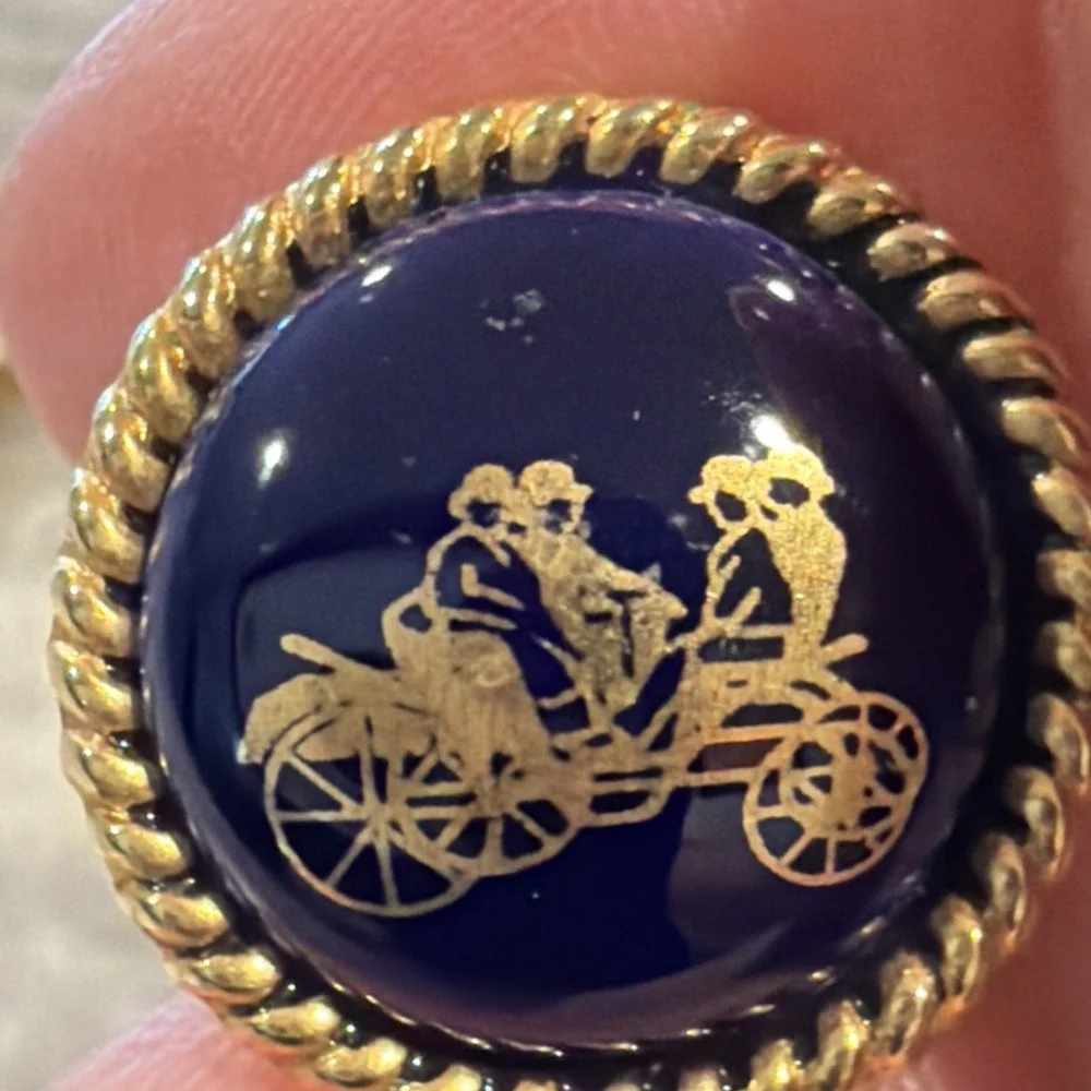 MCM Swank Social Cobalt Blue Enamel Gold Plate Rope Open Motorcar Cufflinks 3/4